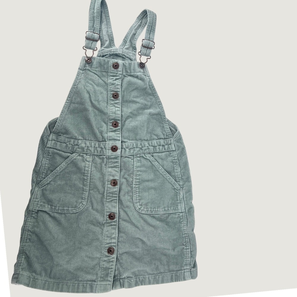 OshKosh B'gosh Girls Sz 12 Sage Green Corduroy Jumper Dress Button Front Vestbak